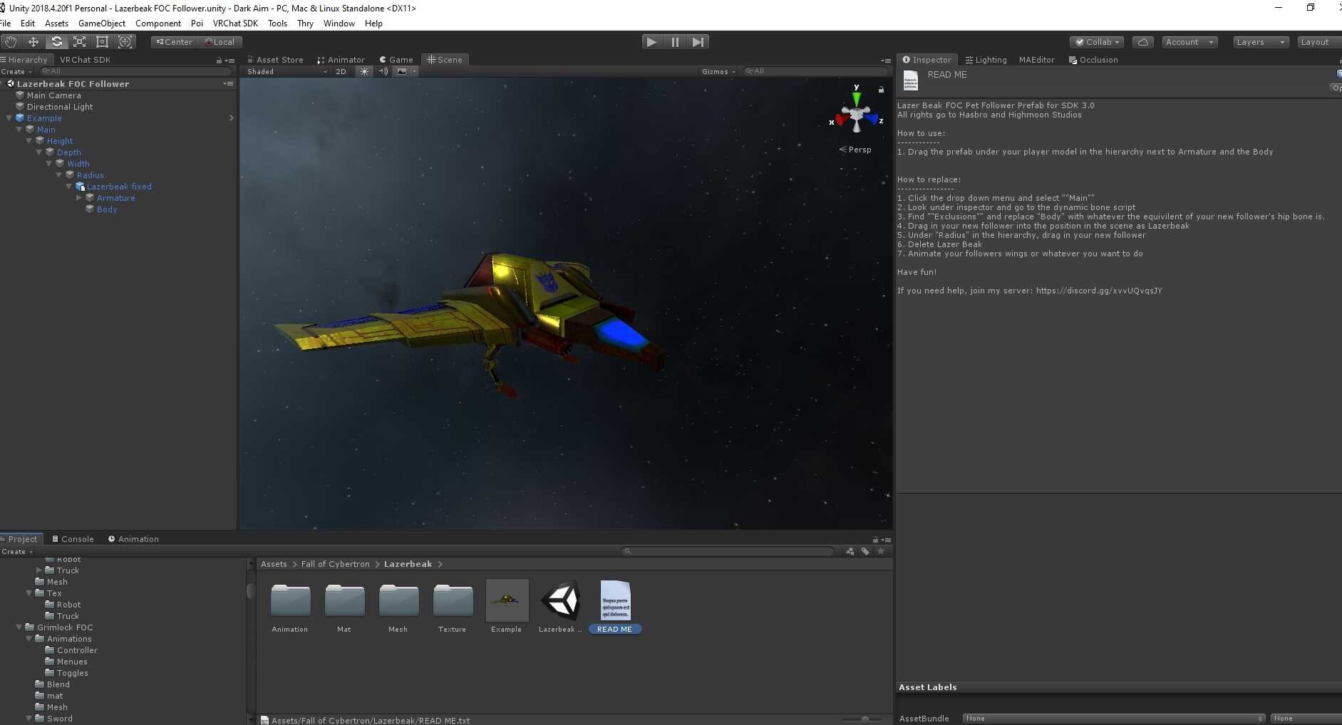 Follower System for Avatar 3.0 (SDK 3) - (Lazer Beak: Fall of Cybertron) Example Included