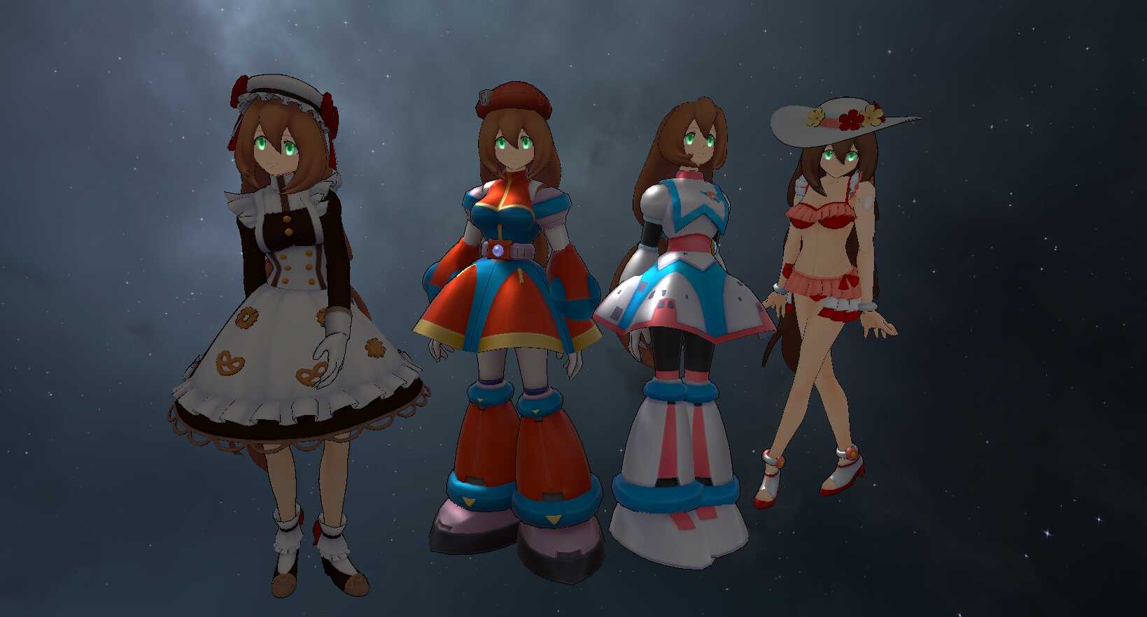 Mega Man X - Iris (Full Body, 4 Outfits, 4 Hair Variants, 3 Hats, 1 Texture, Visemes, Emmission, Dynamic Bones)