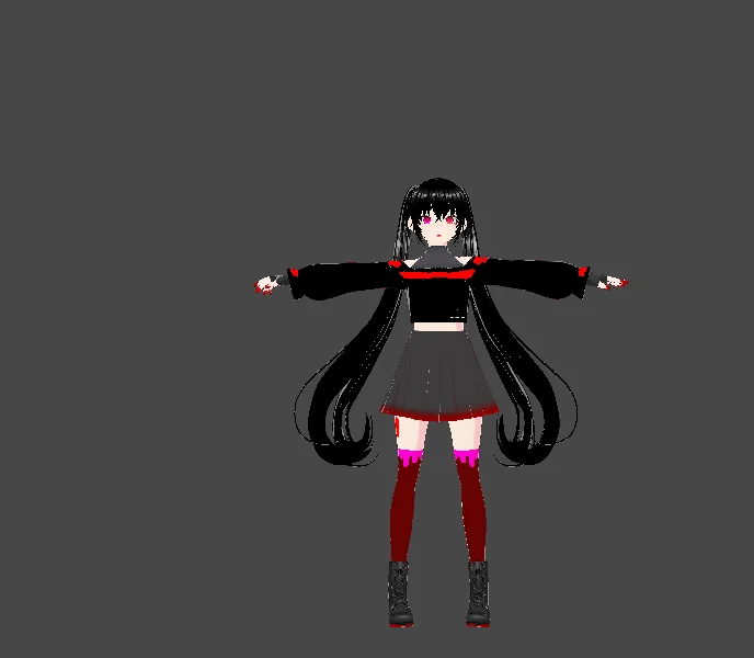 a ua student from mha that turned villain with black hair and purple tips, and her eyes are red and pink with heart in her eyes
